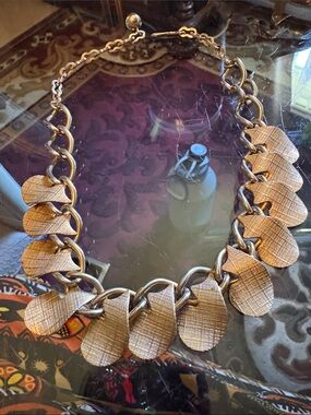 Gold-Tone Textured Leaf Statement Necklace 27 inches